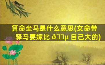 算命坐马是什么意思(女命带驿马要嫁比 🐵 自己大的)